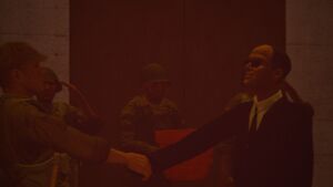 The Supreme Leader, Novaray, shaking the hand of a soldier.