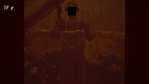 Unidentified soldier posing infront of a group of "militia".